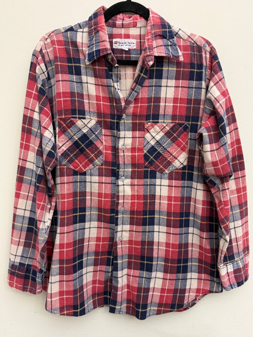Vintage Highlander Flannel by Bud Berma Button Red White Blue - Size Large